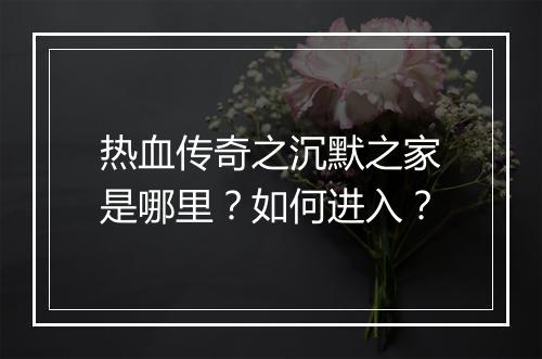 热血传奇之沉默之家是哪里？如何进入？
