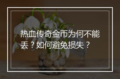 热血传奇金币为何不能丢？如何避免损失？