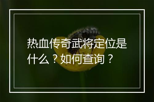 热血传奇武将定位是什么？如何查询？