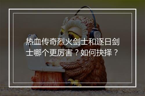 热血传奇烈火剑士和逐日剑士哪个更厉害？如何抉择？