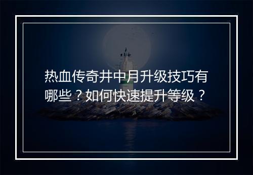 热血传奇井中月升级技巧有哪些？如何快速提升等级？