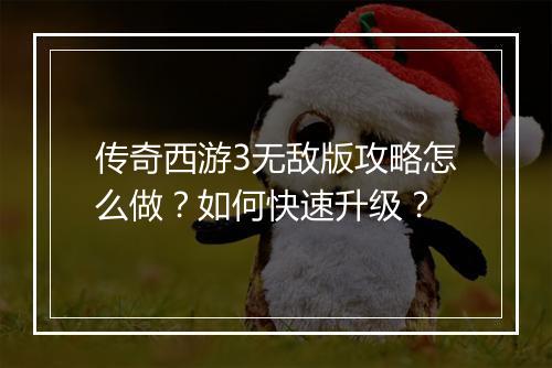 传奇西游3无敌版攻略怎么做？如何快速升级？