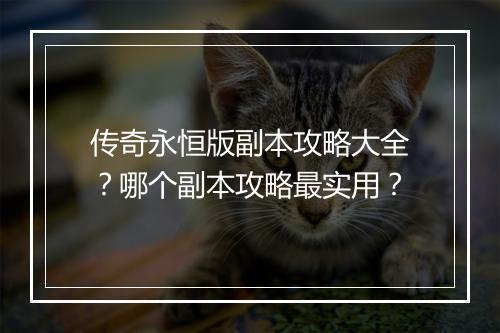 传奇永恒版副本攻略大全？哪个副本攻略最实用？