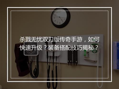 杀戮无忧双刀版传奇手游，如何快速升级？装备搭配技巧揭秘？