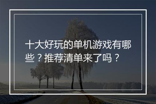 十大好玩的单机游戏有哪些？推荐清单来了吗？