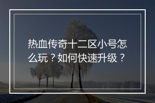 热血传奇十二区小号怎么玩？如何快速升级？