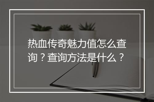 热血传奇魅力值怎么查询？查询方法是什么？