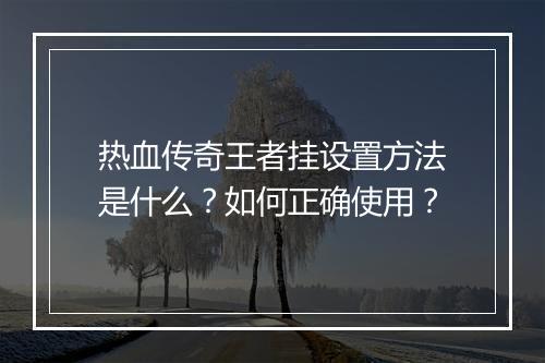 热血传奇王者挂设置方法是什么？如何正确使用？