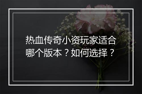 热血传奇小资玩家适合哪个版本？如何选择？