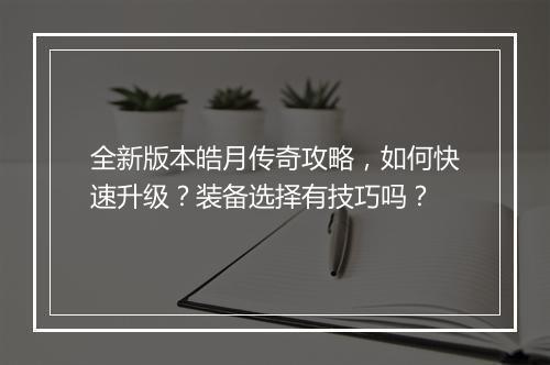 全新版本皓月传奇攻略，如何快速升级？装备选择有技巧吗？