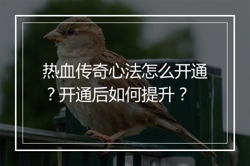 热血传奇心法怎么开通？开通后如何提升？