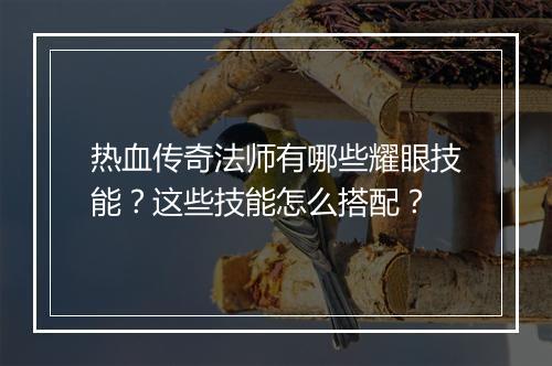 热血传奇法师有哪些耀眼技能？这些技能怎么搭配？