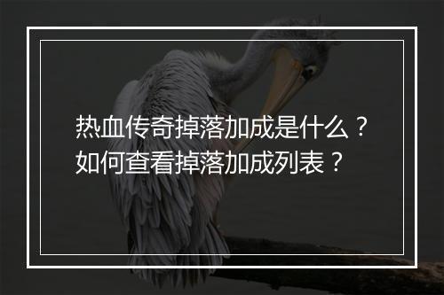 热血传奇掉落加成是什么？如何查看掉落加成列表？