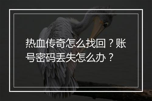 热血传奇怎么找回？账号密码丢失怎么办？