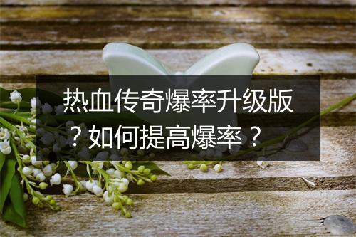 热血传奇爆率升级版？如何提高爆率？