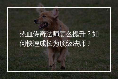 热血传奇法师怎么提升？如何快速成长为顶级法师？