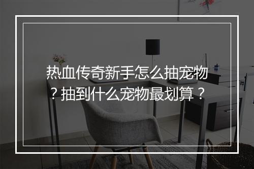 热血传奇新手怎么抽宠物？抽到什么宠物最划算？