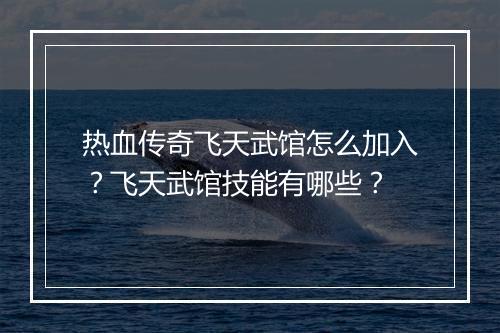 热血传奇飞天武馆怎么加入？飞天武馆技能有哪些？