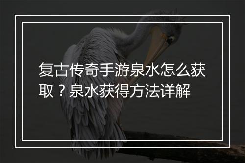 复古传奇手游泉水怎么获取？泉水获得方法详解