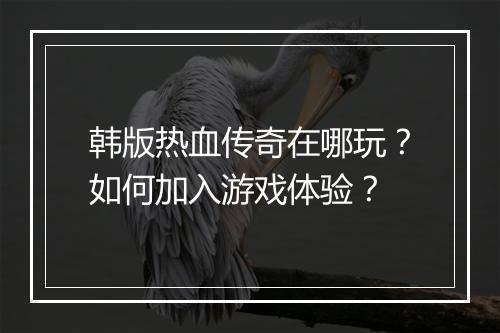 韩版热血传奇在哪玩？如何加入游戏体验？