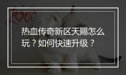 热血传奇新区天赐怎么玩？如何快速升级？