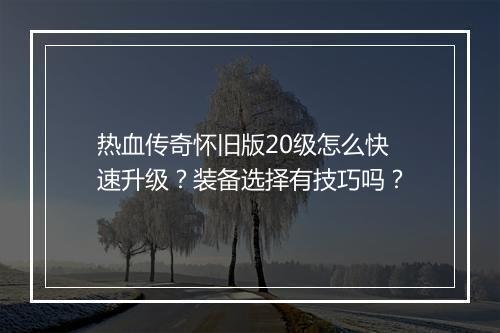 热血传奇怀旧版20级怎么快速升级？装备选择有技巧吗？