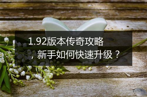1.92版本传奇攻略，新手如何快速升级？