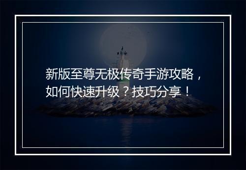 新版至尊无极传奇手游攻略，如何快速升级？技巧分享！