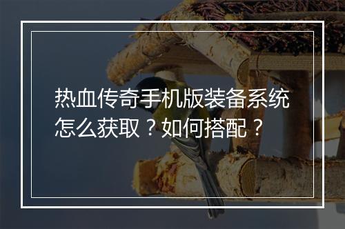 热血传奇手机版装备系统怎么获取？如何搭配？