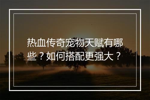 热血传奇宠物天赋有哪些？如何搭配更强大？