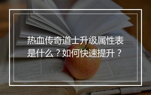 热血传奇道士升级属性表是什么？如何快速提升？