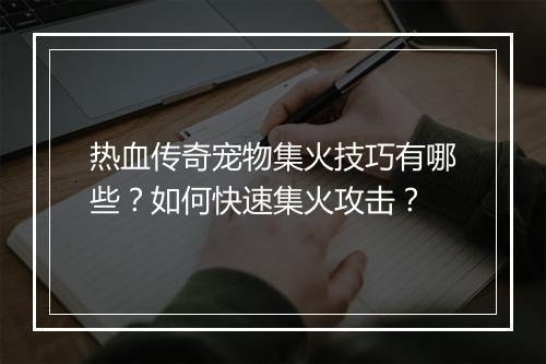 热血传奇宠物集火技巧有哪些？如何快速集火攻击？