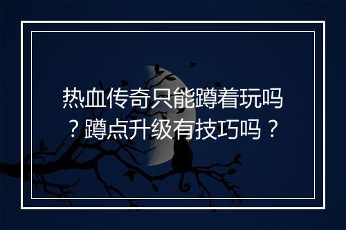 热血传奇只能蹲着玩吗？蹲点升级有技巧吗？