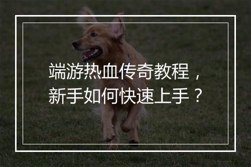 端游热血传奇教程，新手如何快速上手？