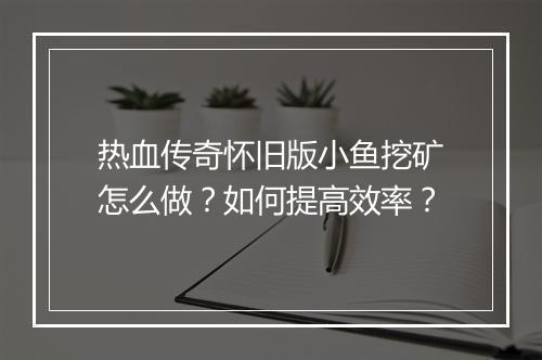 热血传奇怀旧版小鱼挖矿怎么做？如何提高效率？