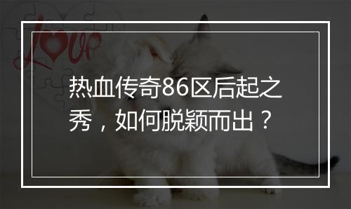 热血传奇86区后起之秀，如何脱颖而出？