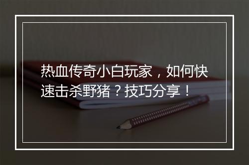 热血传奇小白玩家，如何快速击杀野猪？技巧分享！