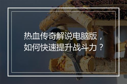 热血传奇解说电脑版，如何快速提升战斗力？