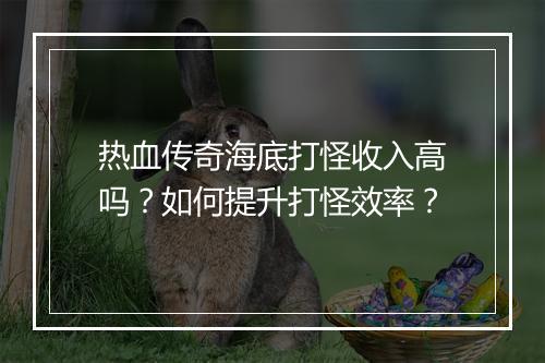 热血传奇海底打怪收入高吗？如何提升打怪效率？