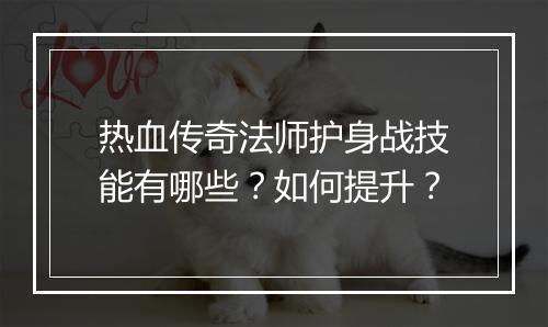 热血传奇法师护身战技能有哪些？如何提升？
