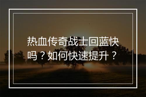 热血传奇战士回蓝快吗？如何快速提升？