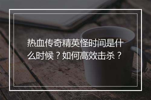 热血传奇精英怪时间是什么时候？如何高效击杀？