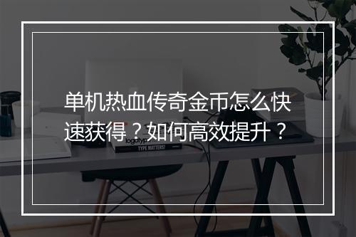 单机热血传奇金币怎么快速获得？如何高效提升？