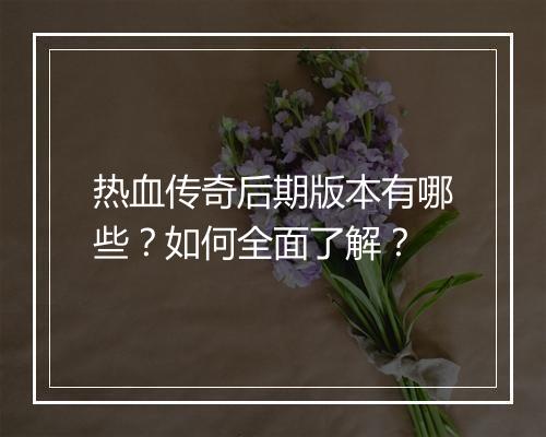 热血传奇后期版本有哪些？如何全面了解？