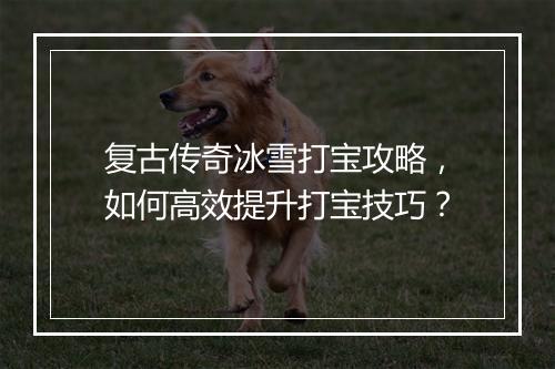 复古传奇冰雪打宝攻略，如何高效提升打宝技巧？