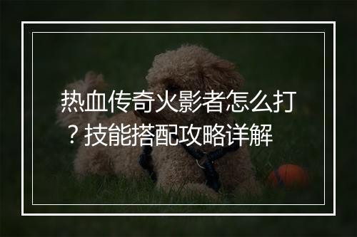 热血传奇火影者怎么打？技能搭配攻略详解