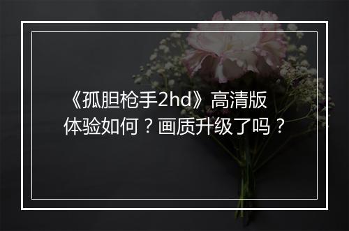 《孤胆枪手2hd》高清版体验如何？画质升级了吗？