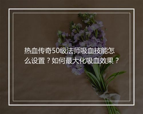 热血传奇50级法师吸血技能怎么设置？如何最大化吸血效果？