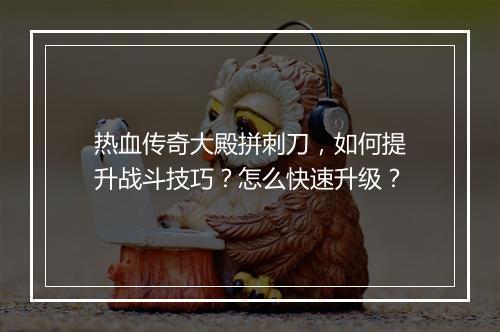 热血传奇大殿拼刺刀，如何提升战斗技巧？怎么快速升级？