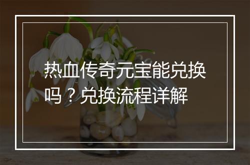 热血传奇元宝能兑换吗？兑换流程详解